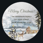 Sticker Rond Russe Winter Forest Christmas Tree Deer Adresse<br><div class="desc">Ajoutez la touche parfaite à vos enveloppes de vacances avec nos Stickers d'adresse pour cerfs de forêt rustique d'hiver! Personnalisez avec votre propre message et/ou adresse pour créer un autocollant d'une nature qui impressionne votre famille et vos amis.</div>