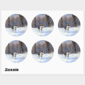 Sticker Rond Russell Terrier Laisser neiger Noël (Feuille)