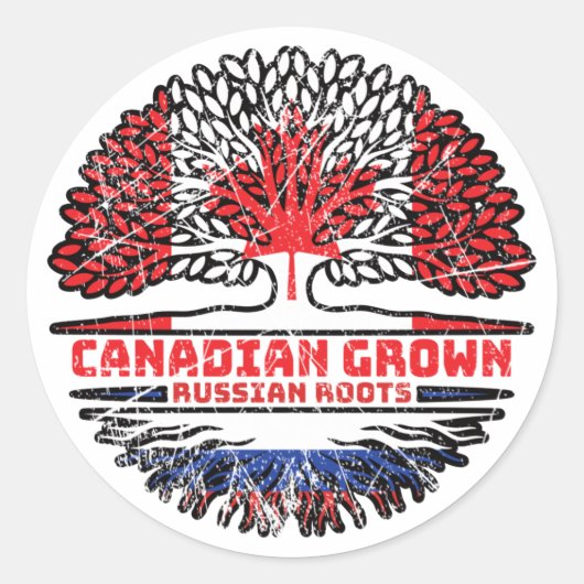 Sticker Rond Russie Russie Canada drapeau des racines de l'arbr (Devant)