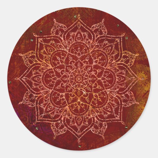 Sticker Rond Rust Red Mandala Gold Glam (Devant)