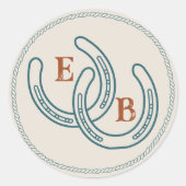 Sticker Rond Rust Teal Western Horseshoe Wedding Monogram (Devant)