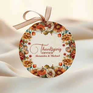 Sticker Rond Rust Terracotta Fleurs Thanksgiving Dîner