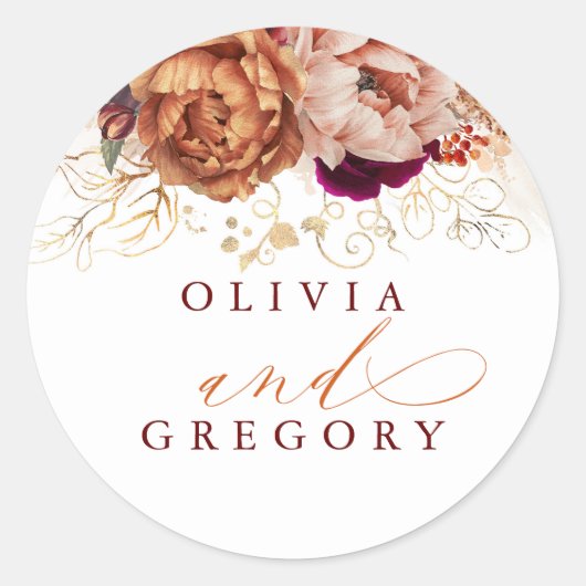 Sticker Rond Rust Terracotta Floral Pampas Mariage en herbe (Devant)