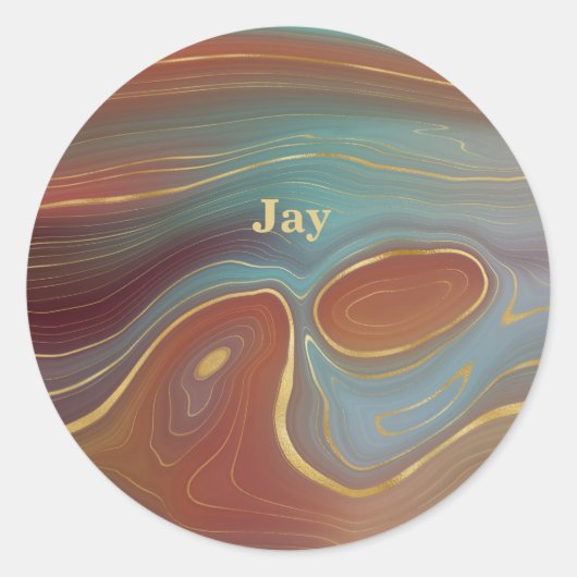 Sticker Rond Rust Turquoise et Tan Agate Look avec or (Devant)
