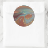 Sticker Rond Rust Turquoise et Tan Agate Look avec or (Sac)