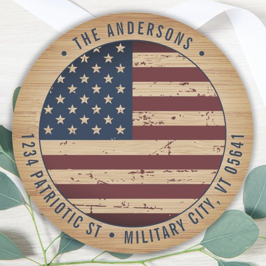 Sticker Rond Rustic American Flag Patriotic Adresse de retour