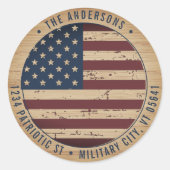Sticker Rond Rustic American Flag Patriotic Adresse de retour (Devant)