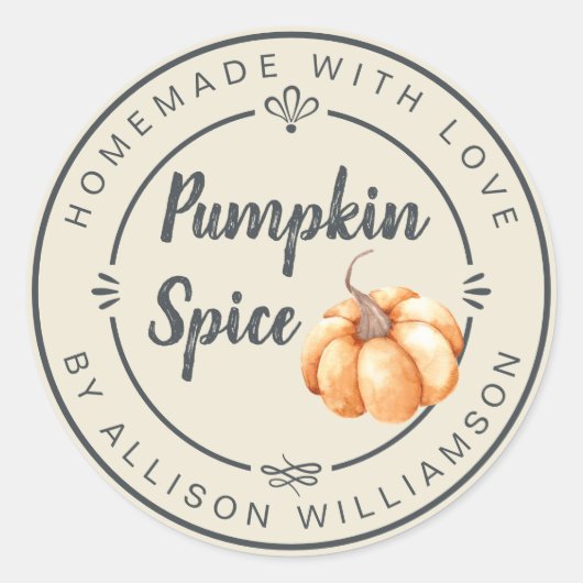 Sticker Rond Rustic Antique White Pumpkin Spice Homemade (Devant)