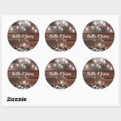 Sticker Rond Rustic Barn Wood Lace String Lights Wedding (Feuille)