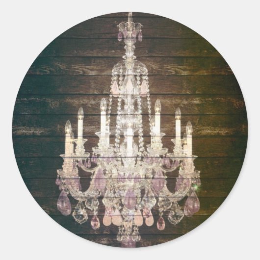 Sticker Rond Rustic Barn Wood purple french chandelier (Devant)