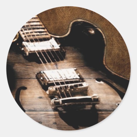 Sticker Rond Rustic Barn Wood Western Country Music Guitare (Devant)