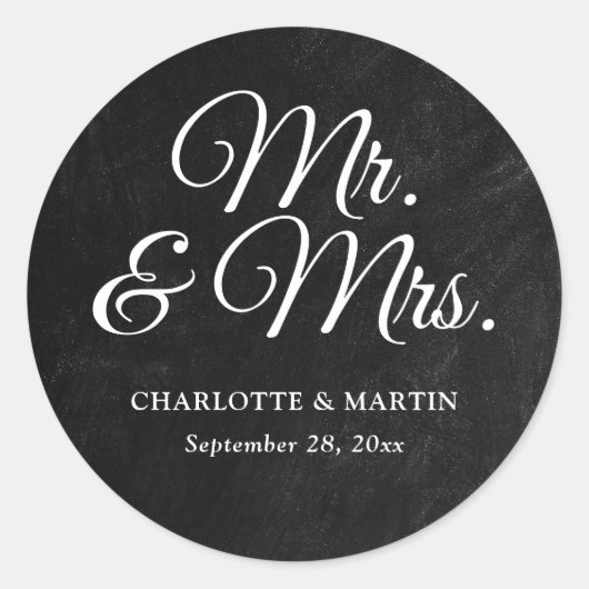 Sticker Rond Rustic Black Chalkboard M. et Mme la Mariage (Devant)