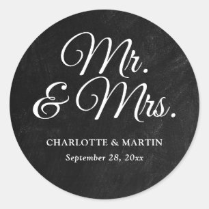 Sticker Rond Rustic Black Chalkboard M. et Mme la Mariage