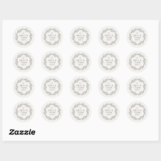 Sticker Rond Rustic Boho Mariage ID1109 (Feuille)