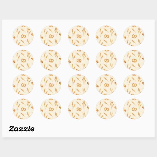 Sticker Rond Rustic Bread & Wheat Seamless Pattern (Feuille)