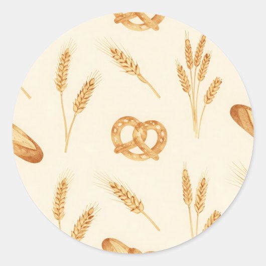 Sticker Rond Rustic Bread & Wheat Seamless Pattern (Devant)