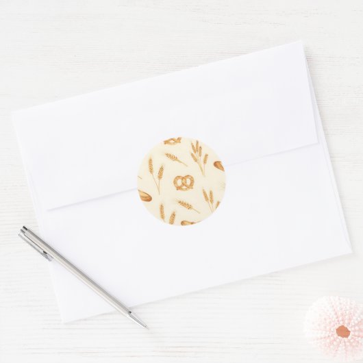 Sticker Rond Rustic Bread & Wheat Seamless Pattern (Enveloppe)