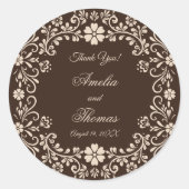 Sticker Rond Rustic Brown Floral Wedding Thank You (Devant)