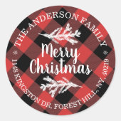 Sticker Rond Rustic Buffalo Plaid Holiday Adresse de retour (Devant)