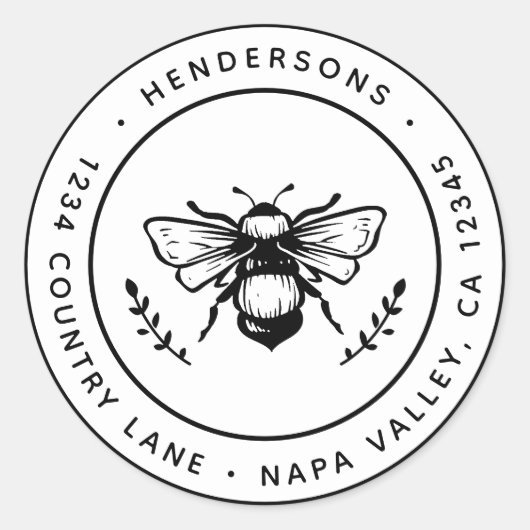 Sticker Rond Rustic Bumblebee Round Adresse de retour (Devant)
