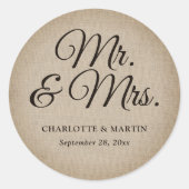 Sticker Rond Rustic Burlap M. et Mme la Mariage (Devant)