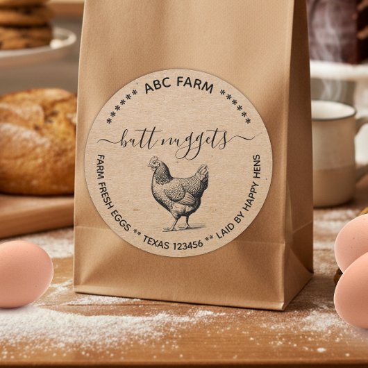 Sticker Rond Rustic Butt nuggets egg carton label