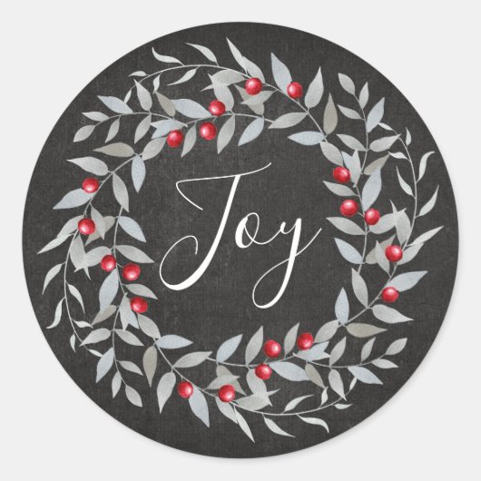 Sticker Rond Rustic Chalkboard Joy | Noël Joyeux Fêtes (Devant)
