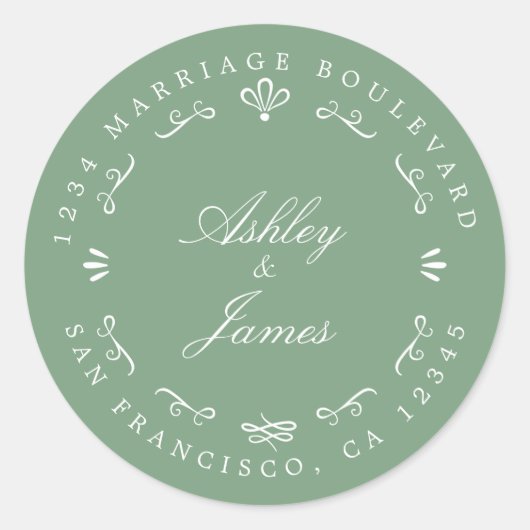 Sticker Rond Rustic Chic Future M. Mme Mariage Retour Adresse (Devant)