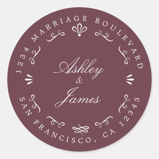 Sticker Rond Rustic Chic Future M. Mme Mariage Retour Adresse (Devant)