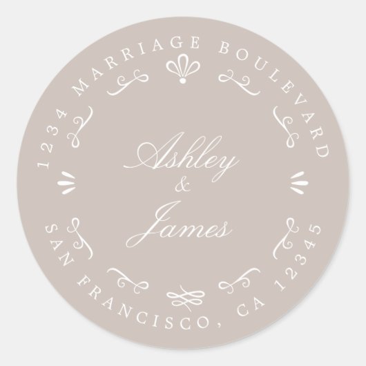 Sticker Rond Rustic Chic Future M. Mme Mariage Retour Adresse (Devant)