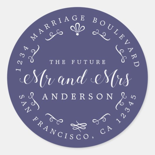 Sticker Rond Rustic Chic Future M. Mme Mariage Retour Adresse (Devant)