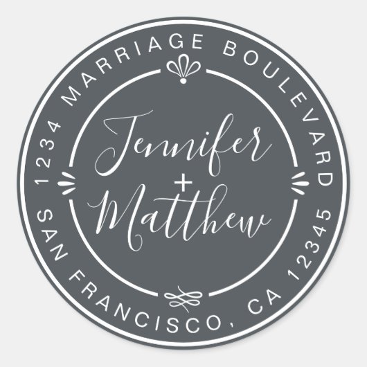 Sticker Rond Rustic Chic Mariage Adresse de retour off-Black (Devant)