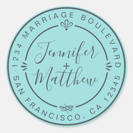 Sticker Rond Rustic Chic Mariage Adresse de retour Turquoise (Devant)