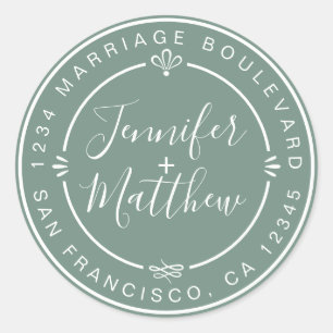 Sticker Rond Rustic Chic Mariage Retour Adresse Dusty Green