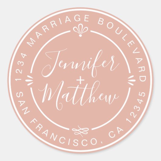 Sticker Rond Rustic Chic Mariage Retour Adresse Dusty Pink (Devant)