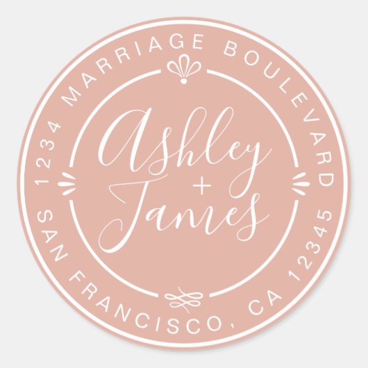 Sticker Rond Rustic Chic Mariage Retour Adresse Dusty Pink (Devant)