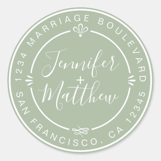 Sticker Rond Rustic Chic Mariage Retour Adresse Laurel Green (Devant)