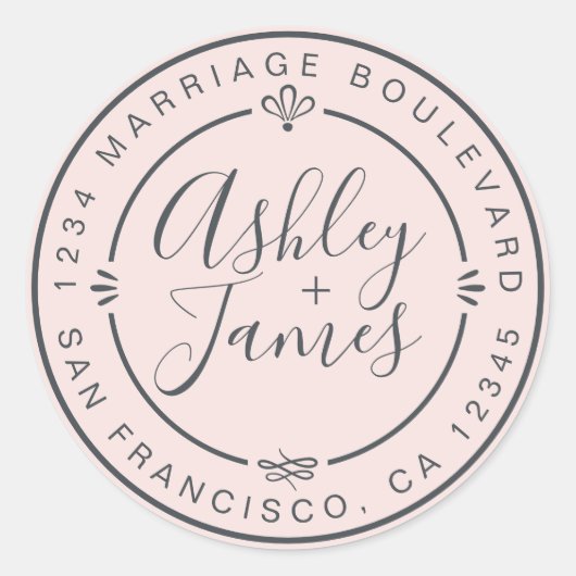 Sticker Rond Rustic Chic Mariage Retour Adresse Pastel Pink (Devant)
