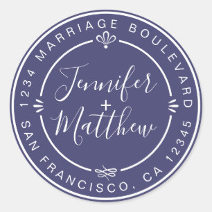 Sticker Rond Rustic Chic Mariage Retourner Adresse Classe Bleue