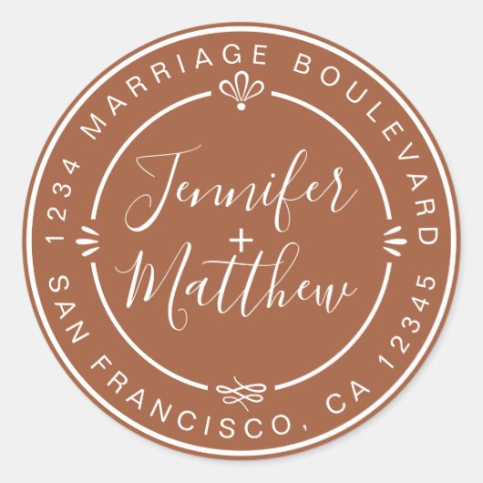 Sticker Rond Rustic Chic Monogramme Adresse de retour TerraCott (Devant)