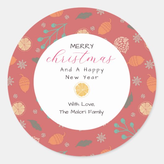 Sticker Rond Rustic Christmas Nature Pattern (Devant)