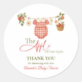 Sticker Rond Rustic Clothesline Apple Locally Grown Baby Shower (Devant)