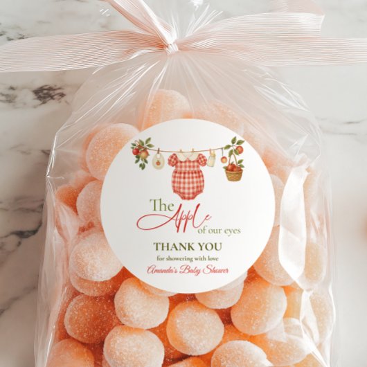 Sticker Rond Rustic Clothesline Apple Locally Grown Baby Shower