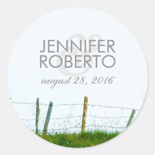 Sticker Rond Rustic Country Fence Ferme rurale Mariage