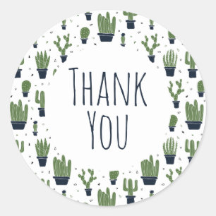 Sticker Rond Rustic Dark Green Cactus Desert Motif Merci