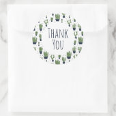 Sticker Rond Rustic Dark Green Cactus Desert Motif Merci (Sac)