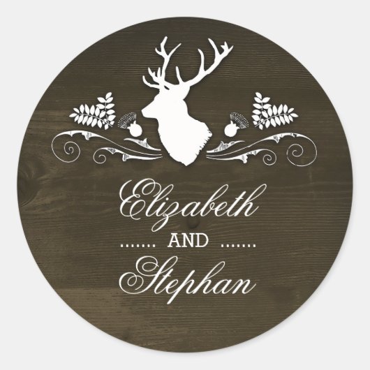 Sticker Rond Rustic Deer Antlers Barne Mariage (Devant)