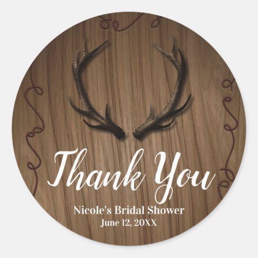 Sticker Rond Rustic Deer Antlers Pays Wood Barne Mariage (Devant)