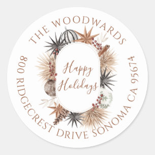 Sticker Rond Rustic Earthy Holiday Adresse de retour