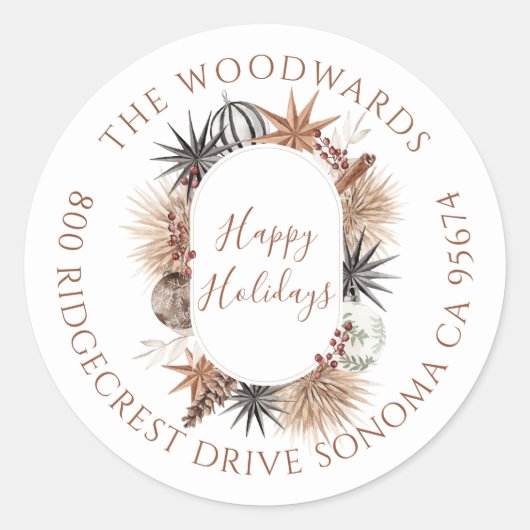 Sticker Rond Rustic Earthy Holiday Adresse de retour (Devant)